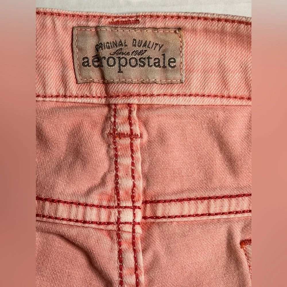 Aeropostale Jean Shorts Faded‎ Pink Distressed Frayed Hem Low Rise Size 9/10